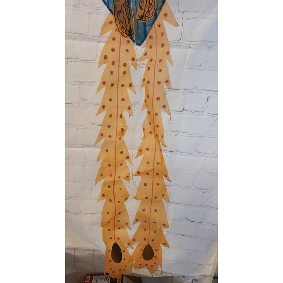 Vtg Chinese hand painted SilkPheonix in Original box minor damages 56" wide - Picture 5 of 16